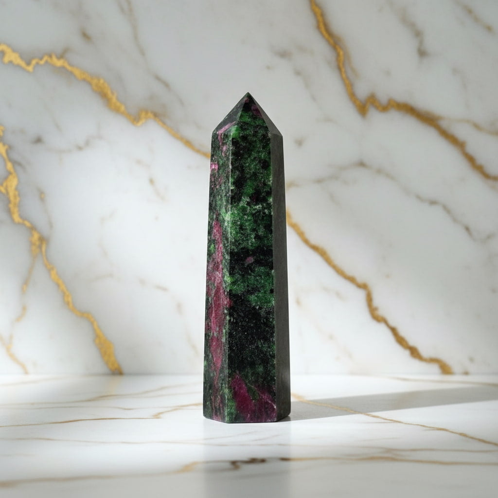 Rubin Zoisit Obelisk – Lebendige Muster CrystalScents