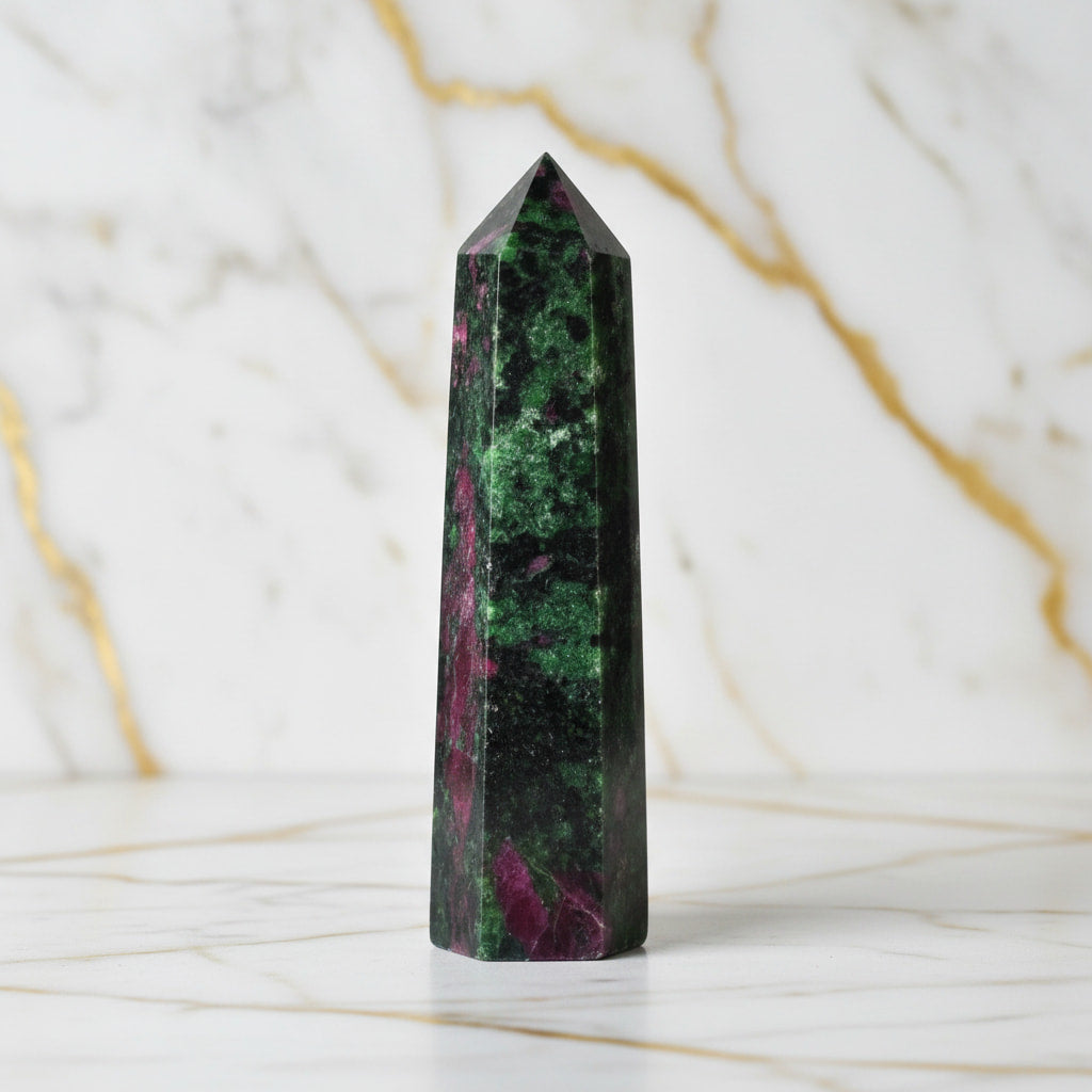 Rubin Zoisit Obelisk – Lebendige Muster CrystalScents