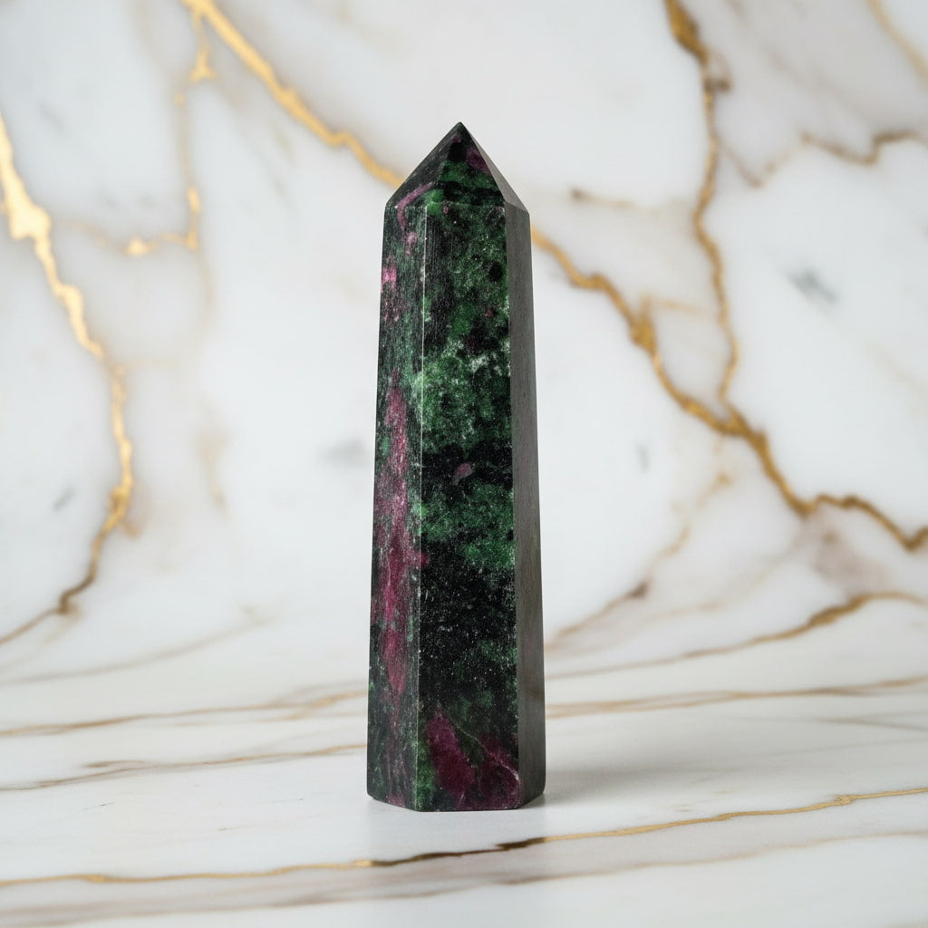Rubin Zoisit Obelisk – Lebendige Muster CrystalScents