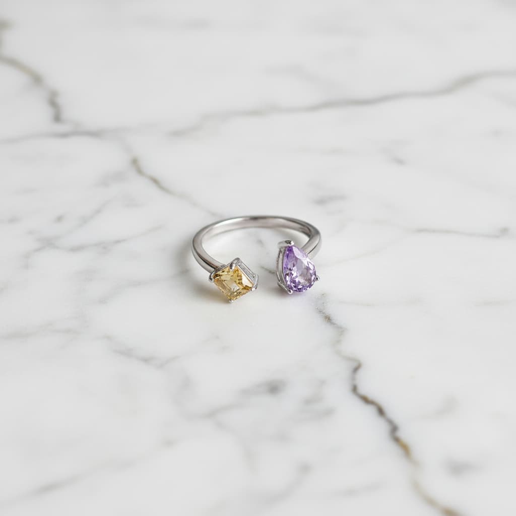 Amethyst Citrin - Vereint in offenem Ring CrystalScents