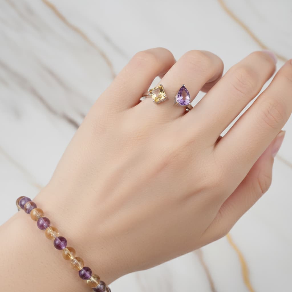 Amethyst Citrin - Vereint in offenem Ring CrystalScents