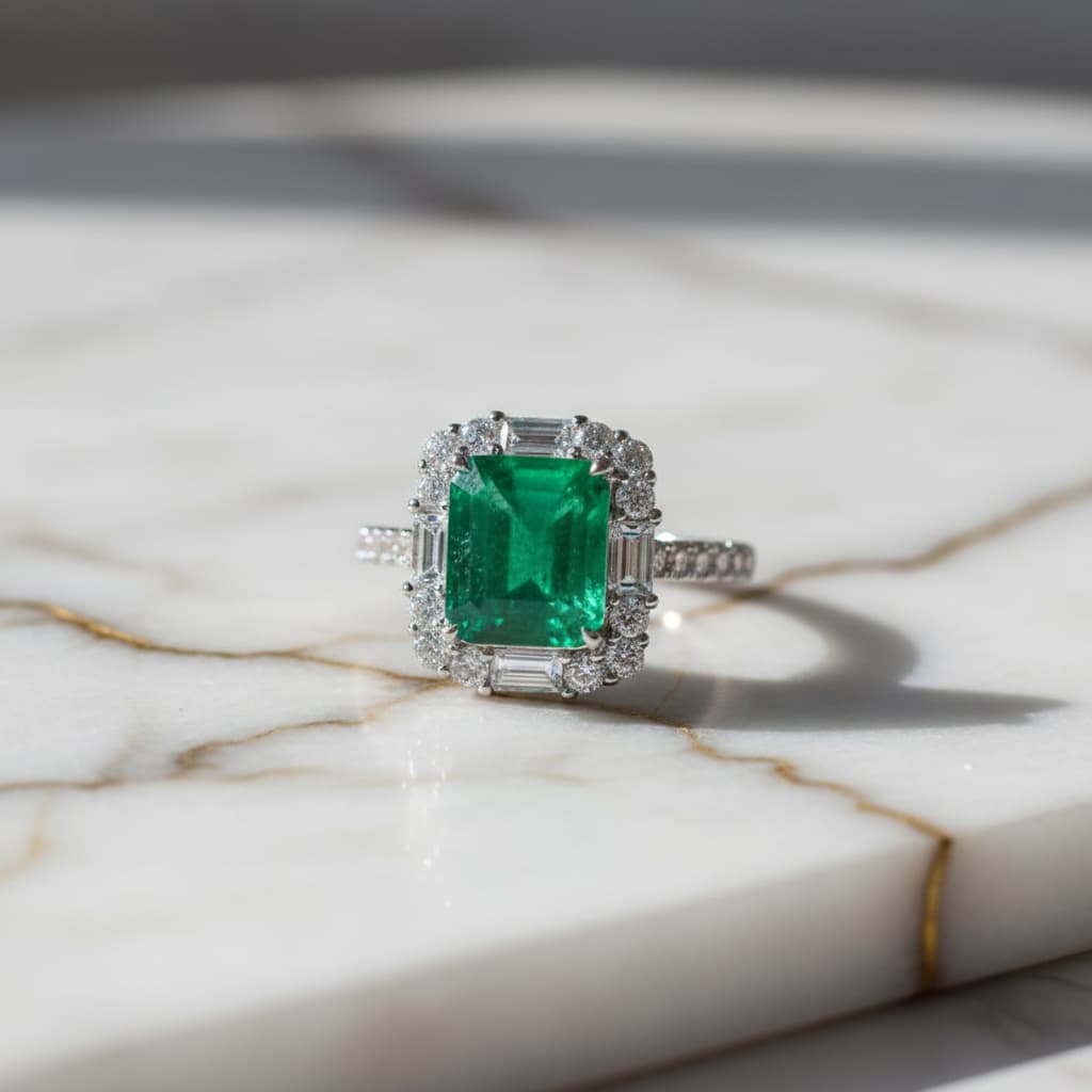 Smaragd Ring - Umrahmt in 925 echt Silber CrystalScents