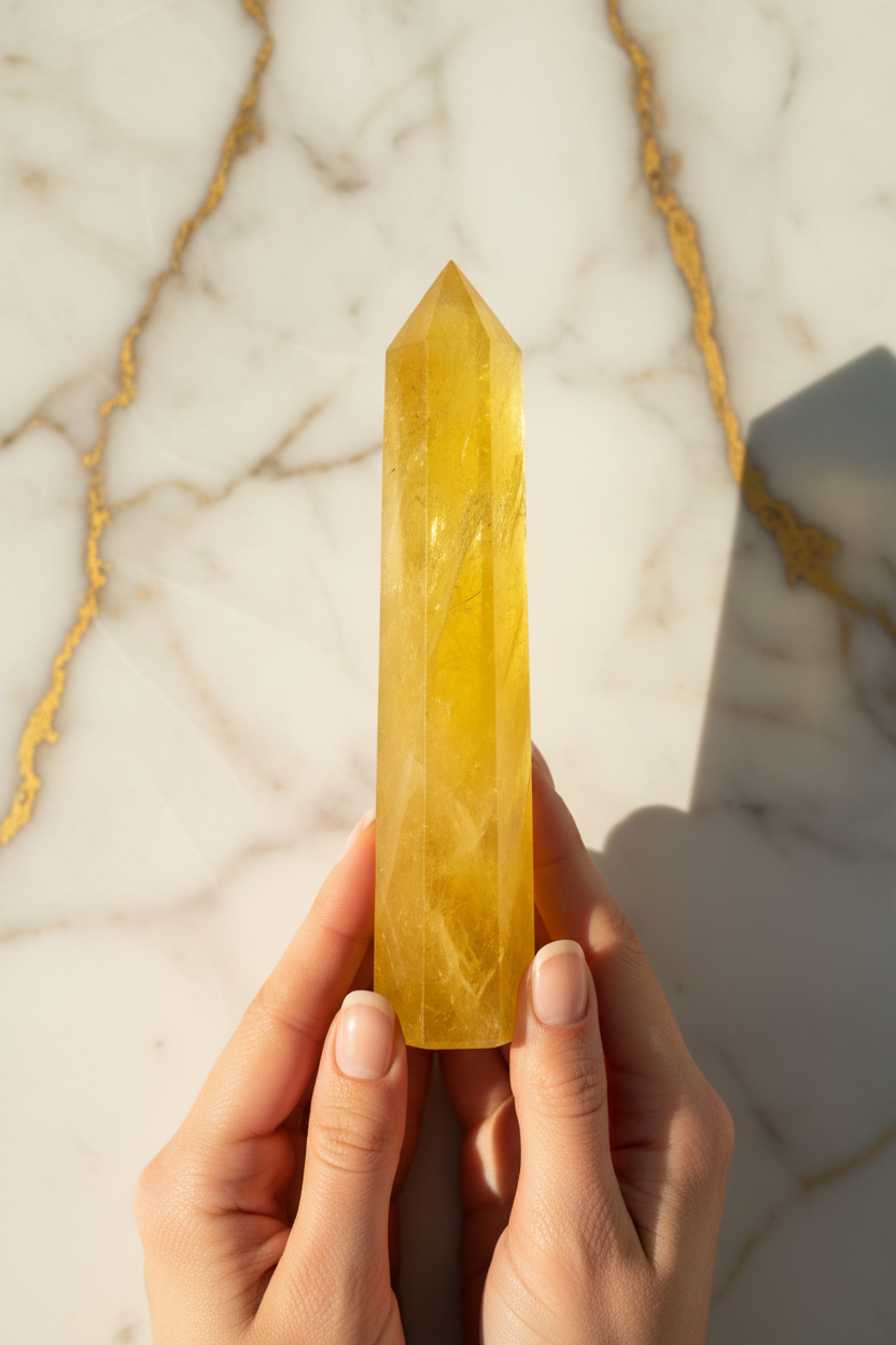 Citrine obelisk in hands
