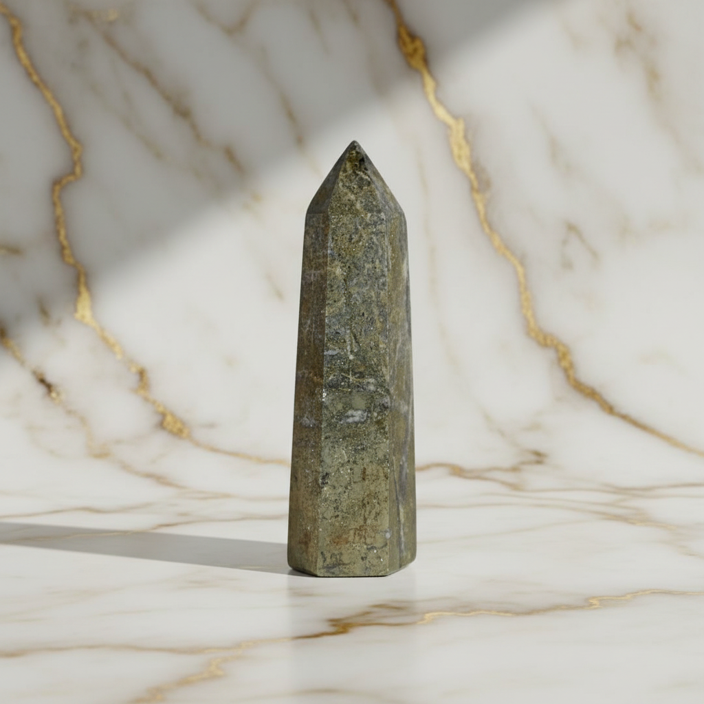 Grün-grauer Pyrit-Obelisk Marmor 4