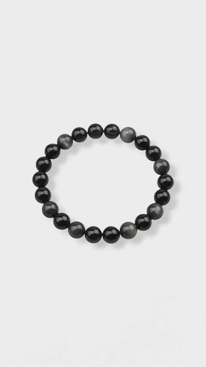 Silber Obsidian Kugelarmband - Überraschendes Naturwunder CrystalScents