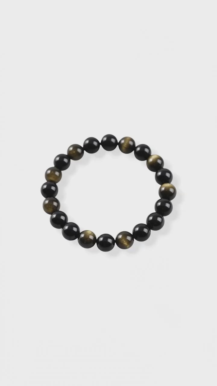 Gold Obsidian Kugelarmband – Schwarz mit goldenem Schimmer CrystalScents