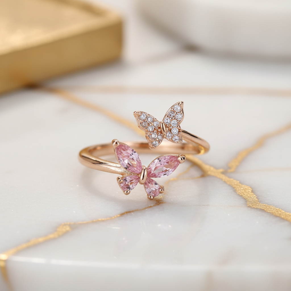 Roségold Schmetterling-Ring 1