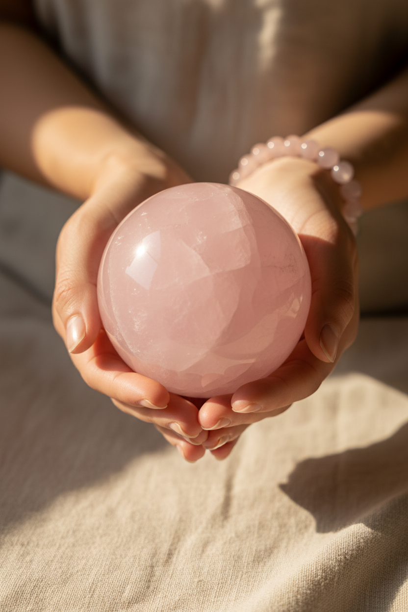 Rose Quartz Sphere Golden Light